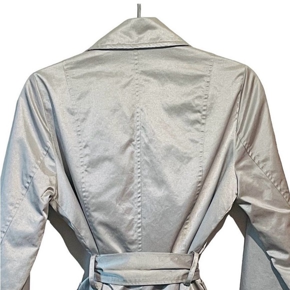 Urban Behaviour Silver Metallic Trench Coat Tie Double Breasted size Large - Picture 3 of 4